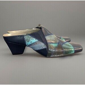 NIB Vintage Bellini Zilya Genuine Snake & Leather Navy Blue Turquoise Womens 10M